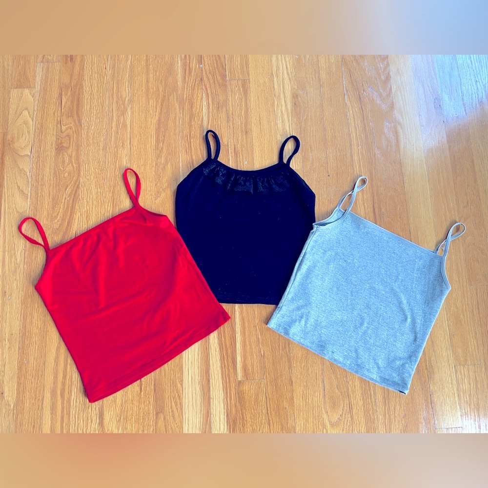 Camisole Top Red Black Gray spaghetti straps tank top Women's XS Pack of 3